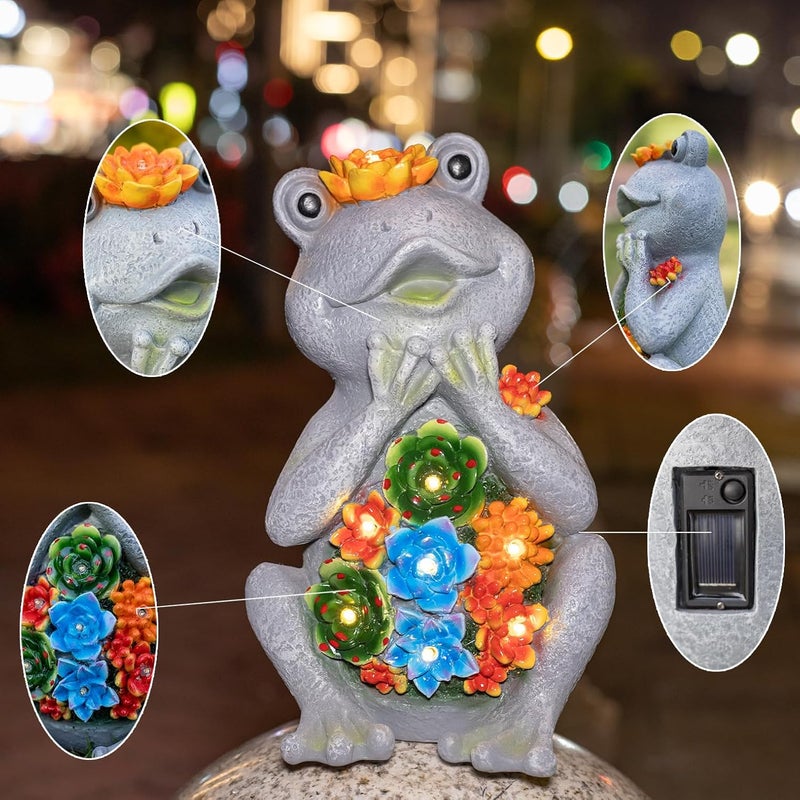 halp·ssfm Frog Solar Figurine Light Statue Outdoor Gardening Gifts Decoration Garden Frogs Yard Decor Lamp With 8 Led Lights And Succulent Waterproof Patio Lawn Decor Housewarming Frog Gifts For Women - Image 3